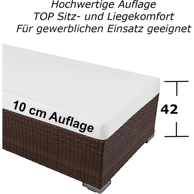 Sonnenliege Palermo mit Rollen (inkl. Auflage, Farbe wie abgebildet) aus hochwertigem Polyrattan, Liegen Farbe: Java Braun – Bild 4