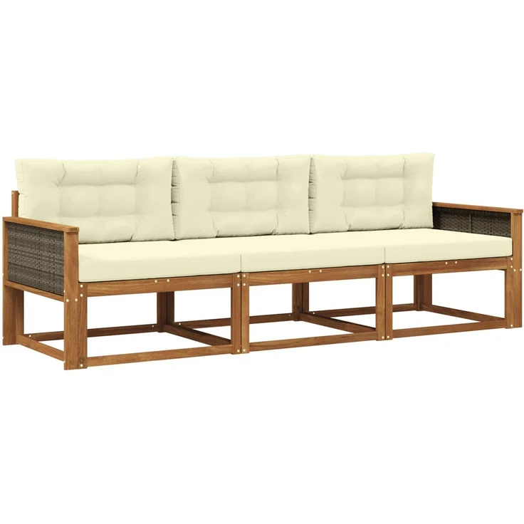 vidaXL Outdoor-Sofagarnitur 3 stk. 3-Sitzer Natur und Creme 3382298 – Bild 2