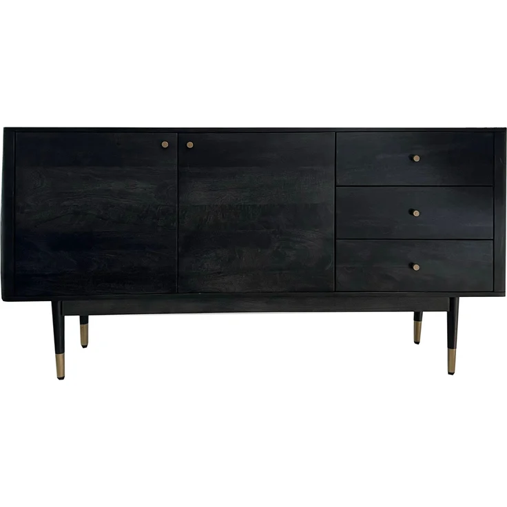 FineBuy Sideboard Akazie Massivholz 160 cm 2 Türen & 3 Schubladen - Massive Retro Kommode in Schwarz - Design Natur Anrichte - Handmade Industrial – Bild 6