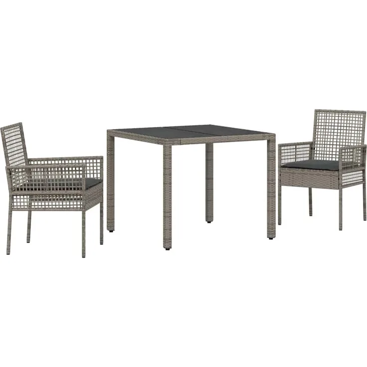 vidaXL Garten Essgruppe 3 pcs Grau Poly-Rattan 3334871