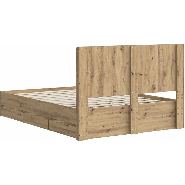 vidaXL Bettgestell mit Stauraum und Kopfteil Artisan-Eiche 3445803 – Bild 6