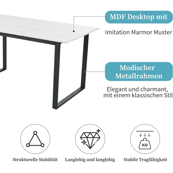Essgruppe 140/180x80x75 cm mit 4 Stühlen – klappbarer Esstisch aus MDF in Weiß – Bild 4