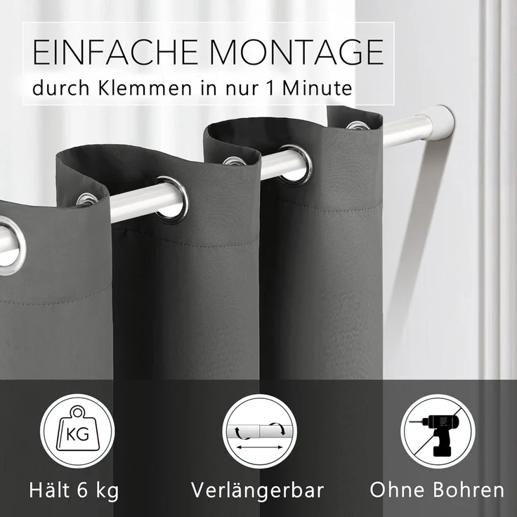 tinycurtains Türvorhang mit Stange weiß 70-120 cm Thermo Vorhang ohne Bohren, blickdicht, Ösen, verdunkelnd, Polyester, blickdicht, Anthrazit Nebula, Türgardine mit Klemmstange verdunkelnd – Bild 2