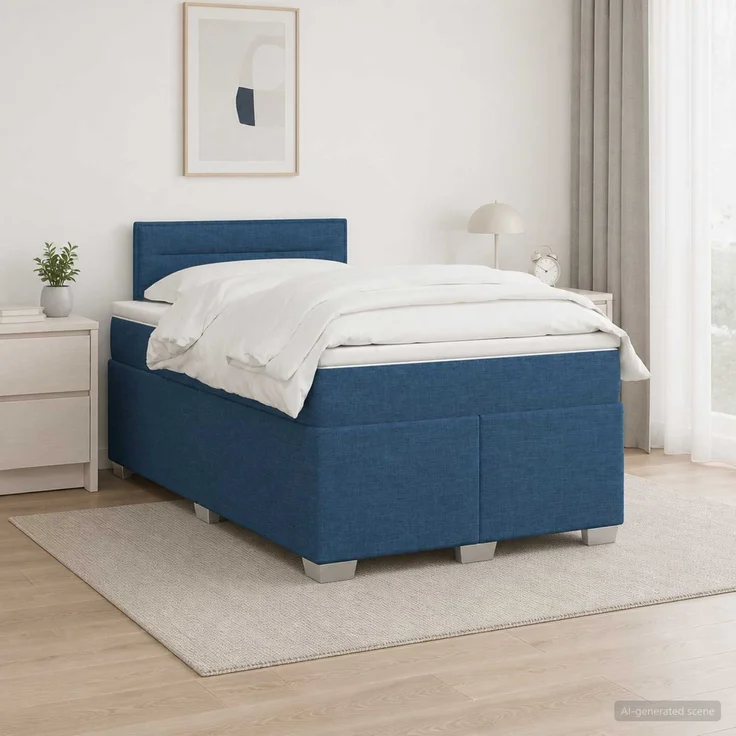 vidaXL Boxspringbett mit Matratze mit Kopfteil Blau 120 x 200 cm Stoff 3450452 – Bild 1