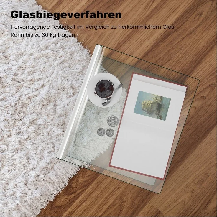 COSTWAY Couchtisch, Beistelltisch Glas, U-förmig, 45x45x41cm – Bild 2