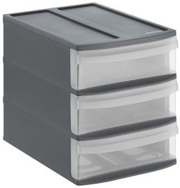 Rotho Schubladenbox Tower Systemix S, 3 Schübe, anthrazit, Ablagebox Briefablage
