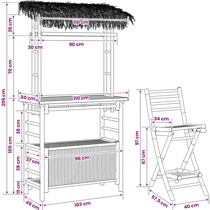 vidaXL Outdoor Bar Tisch und Hocker 3 stk. Natur Bambus 3469654 – Bild 8
