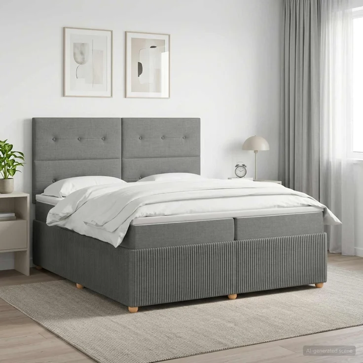 vidaXL Boxspringbett mit Matratze Dunkelgrau 200 x 200 cm Stoff 3454474 – Bild 1