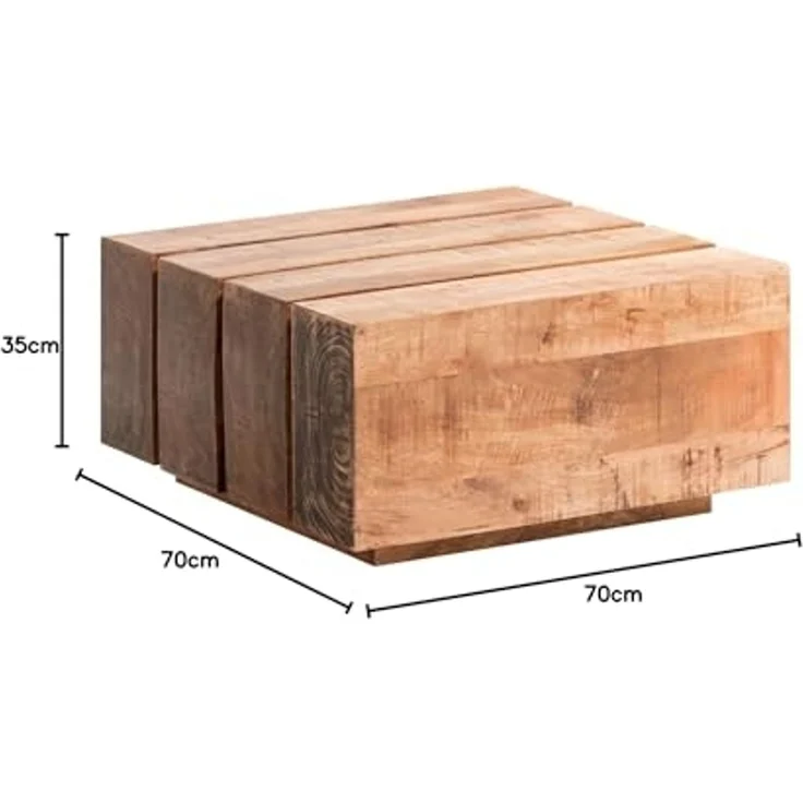 Rustikaler Couchtisch Dakota im Balkendesign – 70x70 – Wohnzimmertisch aus Massivholz – Bild 3