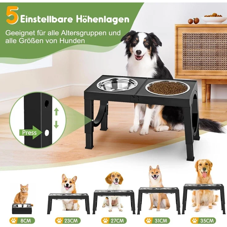 LuxusKollektion 'XBEN' erhöhter Hundenapf 5-stufig verstellbar, Edelstahl silber / schwarz – Bild 2