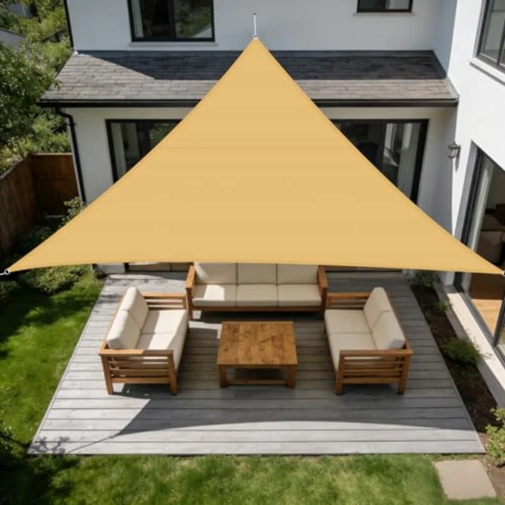 SUNNY GUARD Sonnensegel Wasserdicht 3.5x3.5x3.5m Dreieckig Sonnenschutz Wetterschutz Segel Baldachin UV Schutz für Balkon Terrasse Garten, Dunkler Sand – Bild 1