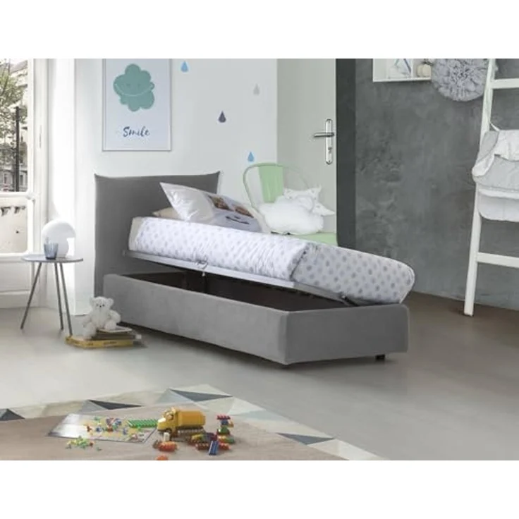 Talamo Italia - Cosetta Einzelbett, Bettkasten mit Stoffbezug, 100% Made in Italy, seitliche Öffnung, inklusive Matratze 80x190 cm, Grau – Bild 4