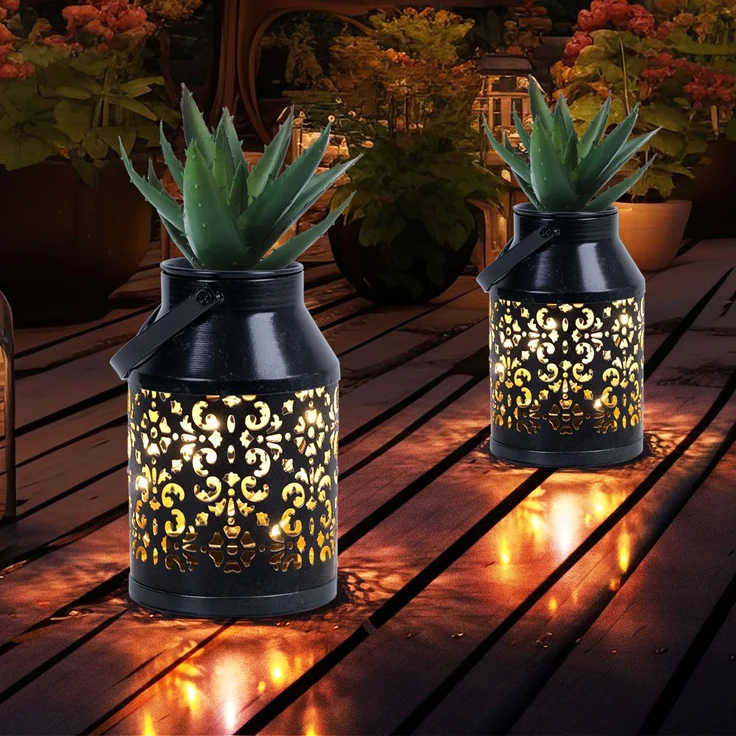 2x LED Solarleuchte, schwarz, Pflanzgefäß, H 16 cm – Bild 6