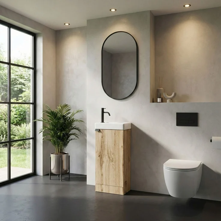 Badplaats Gäste-WC Waschtisch Set Orion 40 x 22 cm Eiche - Badmöbel Set mit Waschbecken und Stehende Unterschrank, mit Soft-Close – Bild 4