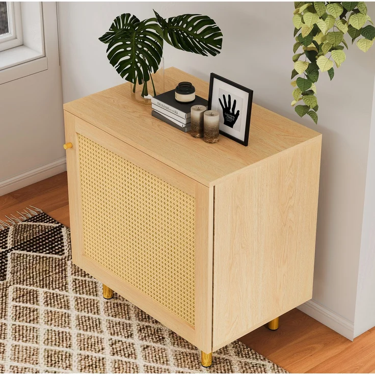 DESVIAE Sideboard mit Rattantür und Einlegeboden 60x63x40 cm MDF Natur – Bild 6