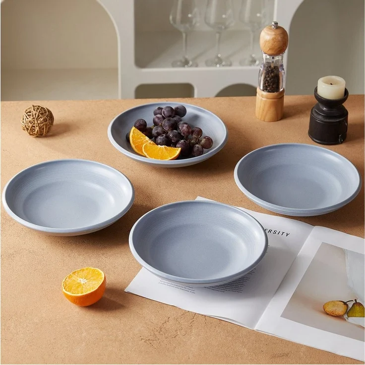 JIWOO Suppenteller 4er Ø22cm, Speiseteller Pastateller Salatteller Dessertteller Plate, (4 St), Keramik Tellerset Weiß mikrowellen- und spülmaschinenfest Ø21,2 cm – Bild 3
