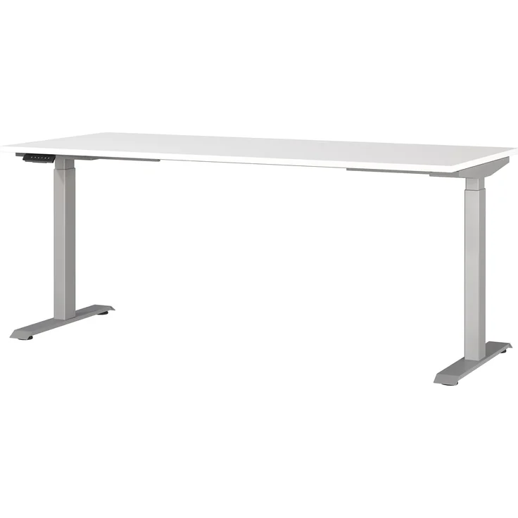 Germania Schreibtisch 7909-639, in Weiß/Silber, EL. höhenverstellb, 180 x 120 x 80 cm (BxHxT) – Bild 1