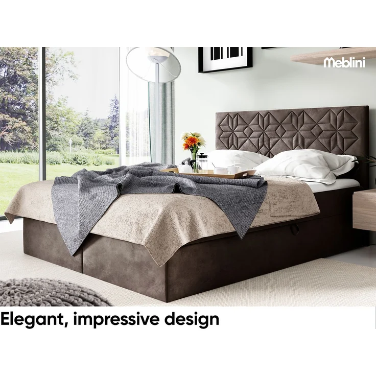 MEBLINI Boxspringbett BORGIO 200x200 cm mit Bettkasten – H4/Braun Samt Polsterbett - Gepolstert Doppelbett mit Matratze und Topper - Polsterbett mit Stauraum - Bett mit Kopfteil – Stauraumbett – Bild 3