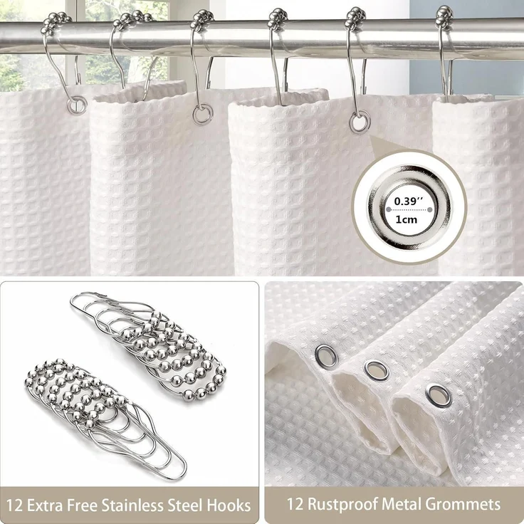 Waffel Duschvorhang Textil Metallringe Bad Vorhang Set 182x214 cm – Bild 4