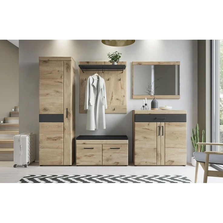 Schuhkommode >GRANO< 2 Türen, 1 Schub, Viking Eiche Dekor / Kosmos Grau - 93x100x38 (BxHxT) – Bild 4
