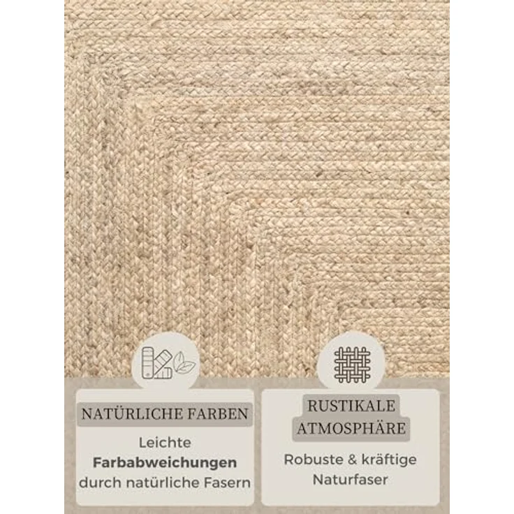 XXXL Juteteppich Sharmila, Creme, rechteckig 120x180 cm, Oeko-Tex® Standard 100, pflegeleicht und beidseitig verwendbar, für Fußbodenheizung geeignet – Bild 4