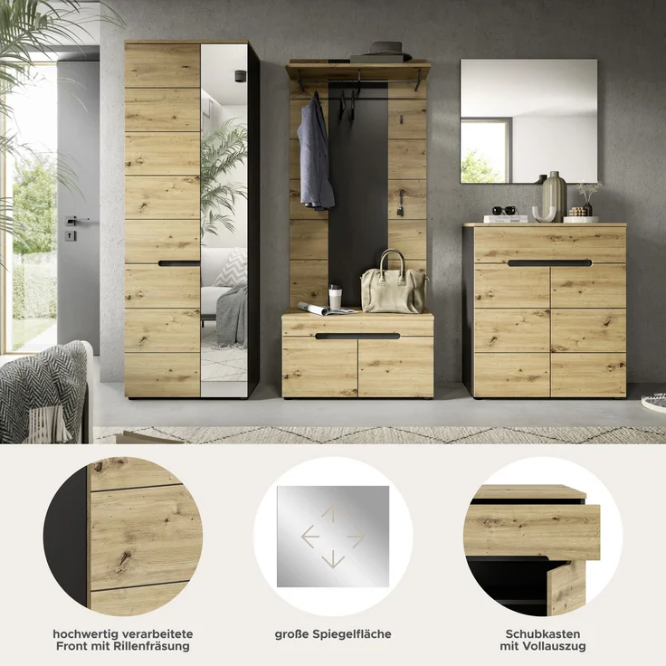 Garderobenkombination (B/H/T: 255x190x37 cm) in Artisan Nachbildung – Bild 8