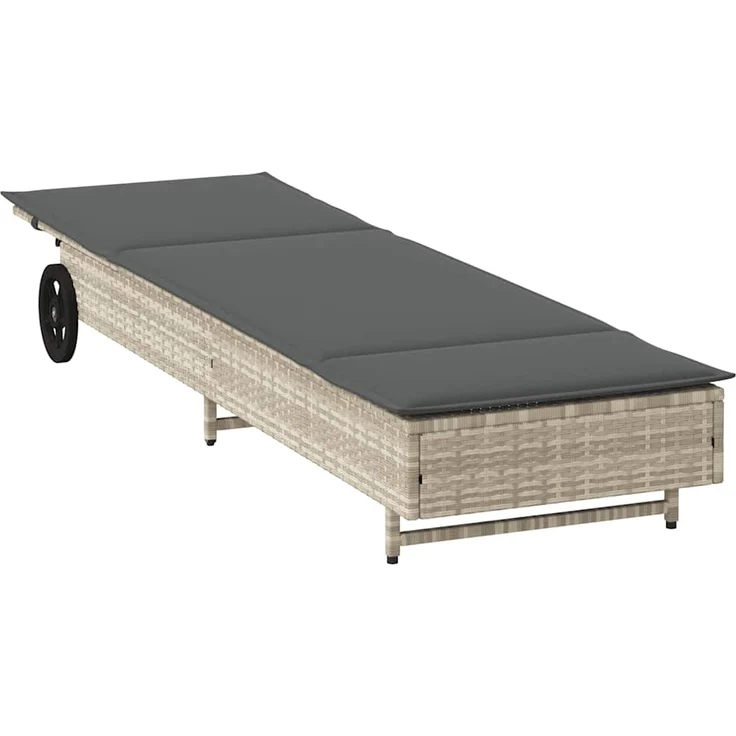 vidaXL Sonnenliege mit Rollen und Auflage Hellgrau Poly Rattan 4104038 – Bild 3
