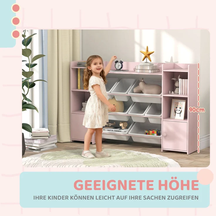 AIYAPLAY Kinderregal, MDF, Stahl, Rosa, 140L x 30B x 90H cm – Bild 6