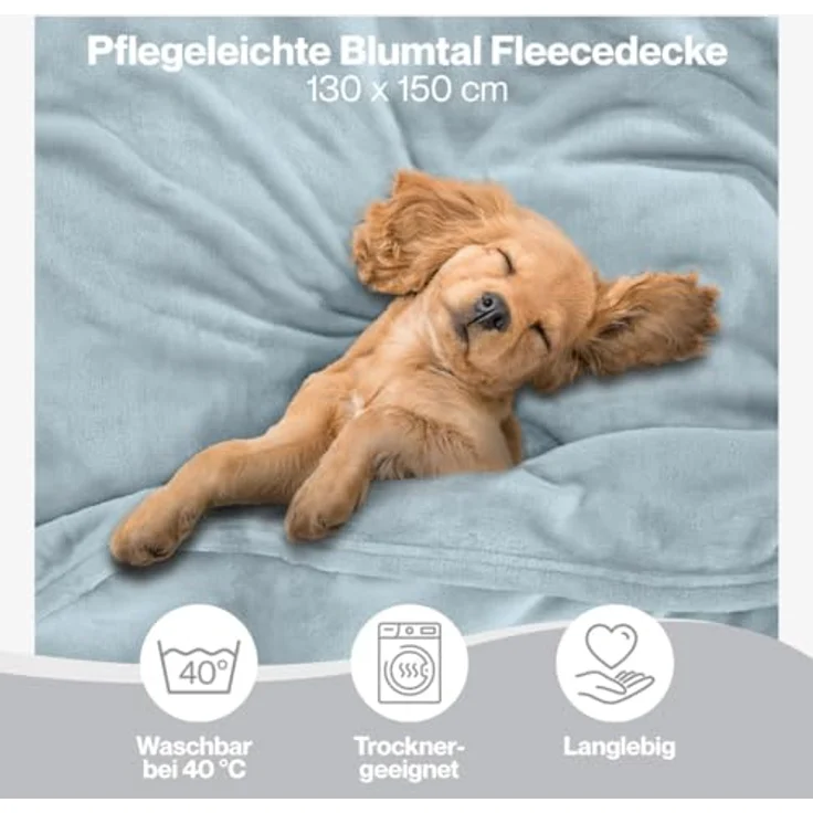 Blumtal Kuscheldecke flauschig - Oeko-TEX zertifizierte Fleecedecke 130x150 cm - Wohndecke 130x150 cm - Decke Couch als Wohn- & Kuscheldecke - Flauschdecke - Wohndecke Kuscheldecke 130x150 cm Hellbau – Bild 4