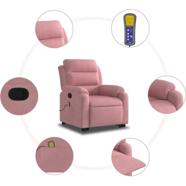 vidaXL Massagesessel mit Aufstehhilfe Rosa Samt 3205107 – Bild 7
