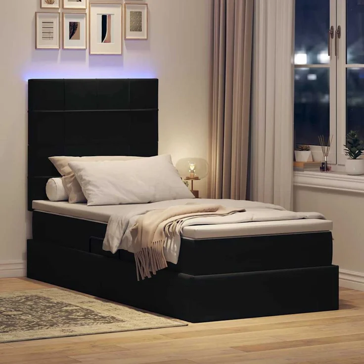 vidaXL LED-Speicherbett mit Matratze Schwarz 90 x 190 cm Samt 3372635 – Bild 5