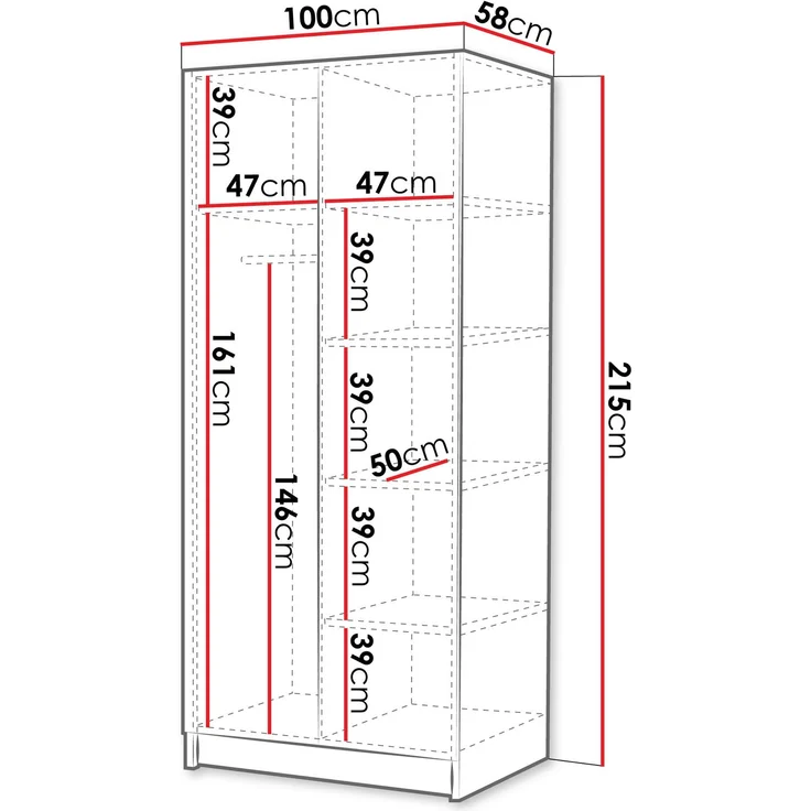 Drehtürenschrank Borton I, Kleiderschrank mit 2 Türen, Farbe: Cashmere + Schwarz, 100 x 215 x 58 cm – Bild 5