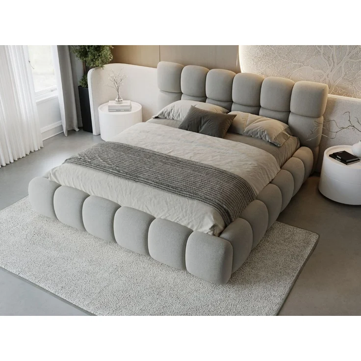 GRAINGOLD Modo Polsterbett 160x200, Doppelbett mit Kopfteil, groß Stauraum, Velour-Stoff, Hellgrau – Bild 4