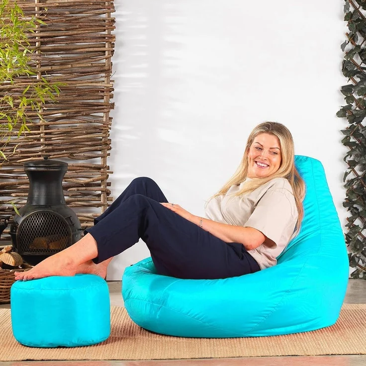 Bean Bag Bazaar Gaming Sitzsack „Recliner“, Gamer Sitzsack für Erwachsene und Kinder, Indoor Outdoor Sitzsack Sessel Gaming mit Füllung (Sitzsack + Hocker, Türkis) – Bild 2