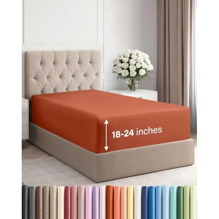 Extra tiefes Spannbettlaken für Doppelbetten – nur Spannbetttuch für Studentenwohnheimbett mit extra tiefen Taschen – ultraweich und atmungsaktiv – passend für Matratzen von 45,7 bis 61 cm – knitter – Bild 1