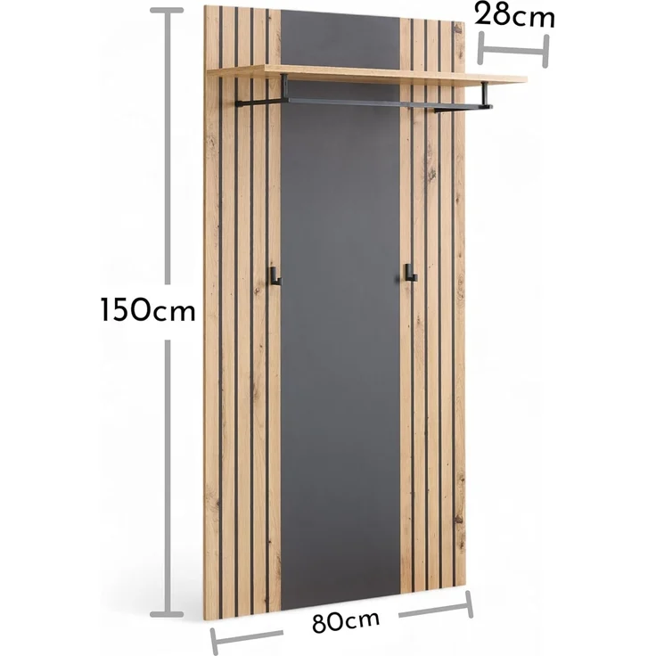 HBZ Garderobenpaneel Lagos in Anthrazit, BxHxT 80x150x28 cm (1 St), Paneel mit 1 Hutablage, 1 Kleiderstange, 2 Kleiderhaken – Bild 7