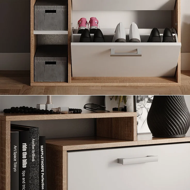 Schuhkommode Orlando Weiß/Sonoma 80 x 128.3 cm mit 3 Fächern Vicco – Bild 5