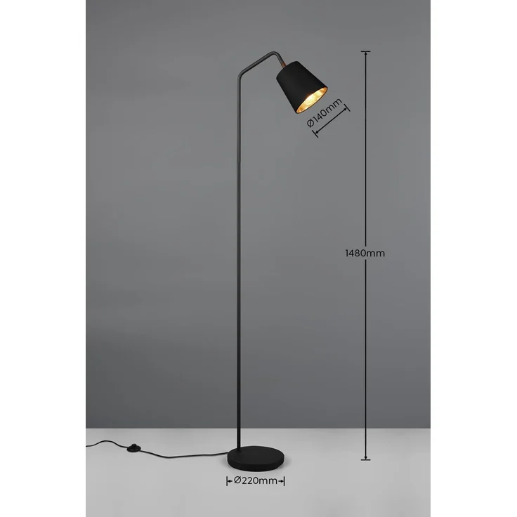 Stehleuchte BUDDY Spot schwenkbar, Metall & Stoffschirm Schwarz/Gold, Höhe 148cm – Bild 5