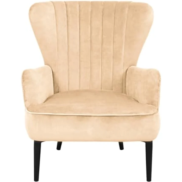 SVITA ARTHUR Ohrensessel Sessel Relaxsessel Modern Gepolstert Samt Hellbraun – Bild 5