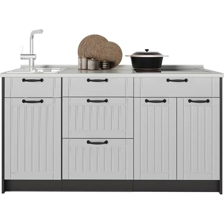 Küchenblock Fame-Line Weiß Landhaus 150 cm, AP Marmor Vicco – Bild 8