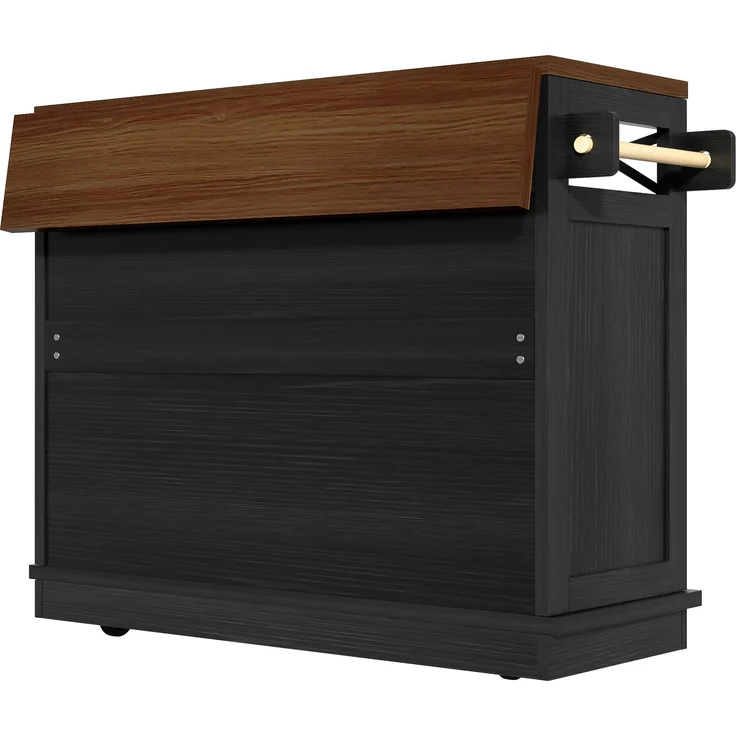 Kücheninsel 118x43-80x98 cm, schwarzer Küchenwagen mit klappbarer Holzoptik-Arbeitsplatte und Metallrahmen, 98cmx118cmx43-80cm – Bild 10