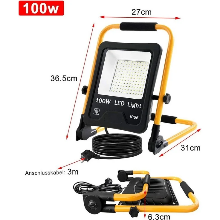 FIVMEN LED Flutlichtstrahler LED Baustrahler mit 3M Kabel LED Fluter Arbeitsscheinwerfer, für Innen-und Außenbereich,Garage, Baustelle, Sportplatz – Bild 1