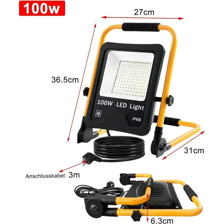 FIVMEN LED Flutlichtstrahler LED Baustrahler mit 3M Kabel LED Fluter Arbeitsscheinwerfer, für Innen-und Außenbereich,Garage, Baustelle, Sportplatz