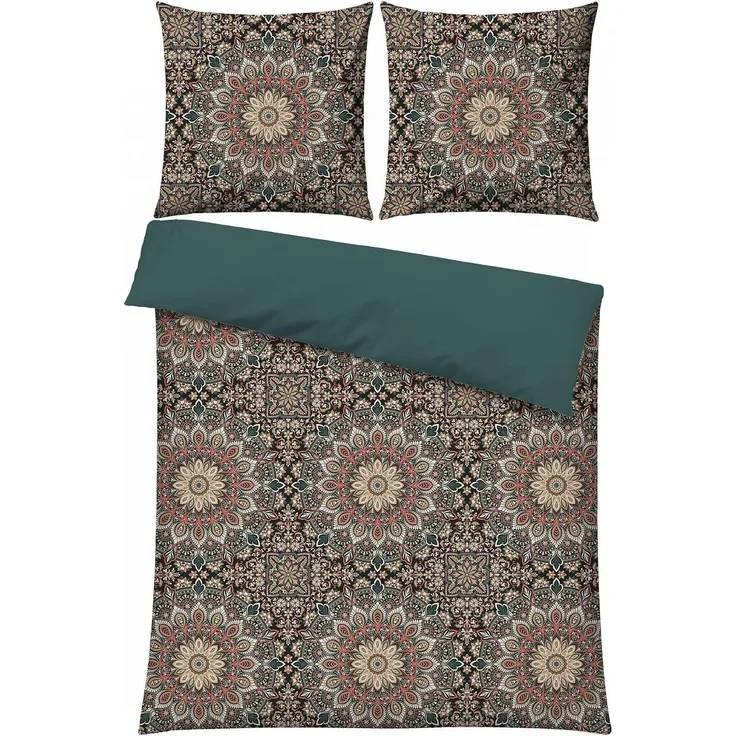 L'essentiel Maison 'Ornate - Petrol' Satin-Doppelbettwäsche-Set (DE), Benzin