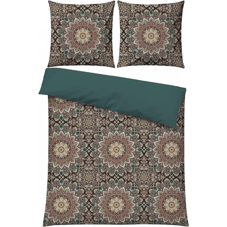 L'essentiel Maison 'Ornate - Petrol' Satin-Doppelbettwäsche-Set (DE), Benzin – Bild 1
