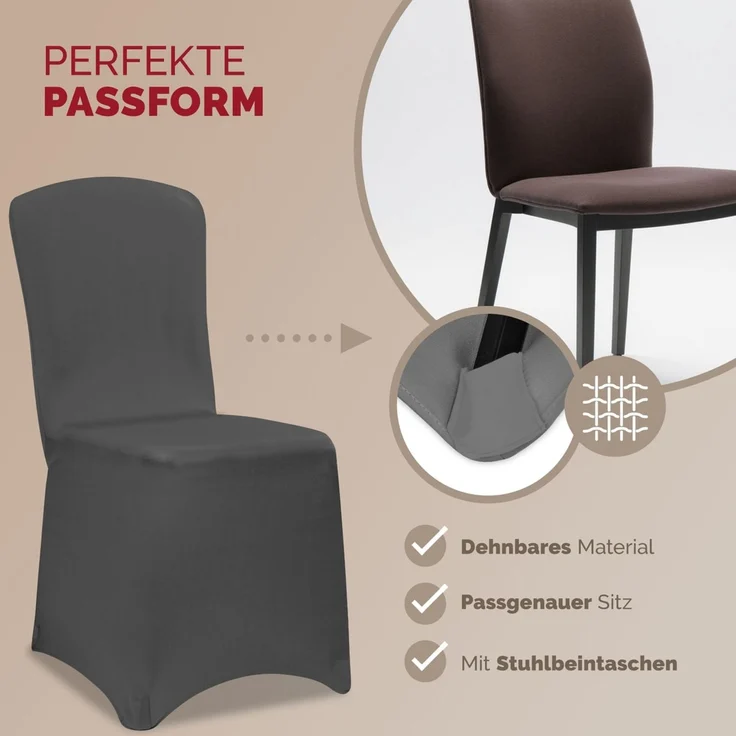 DETEX® 10er Set Stuhlhussen Stuhlbezug Stretch Grau Hochzeit – Bild 4