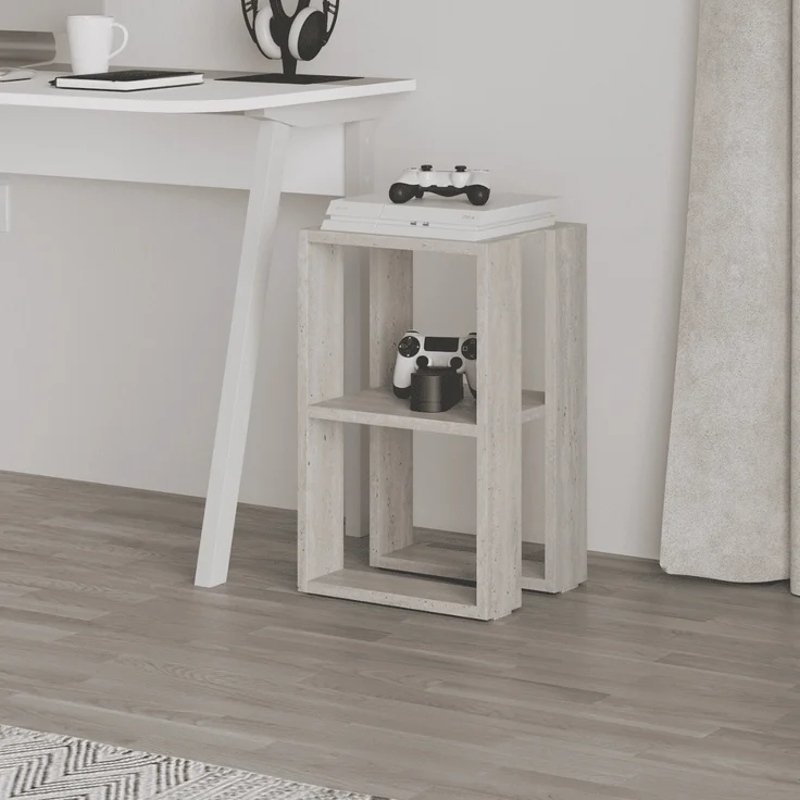 Calicosy Nachttisch mit 2 Regalböden, Travertin-Dekor H55 cm - LONIE - Beige – Bild 2