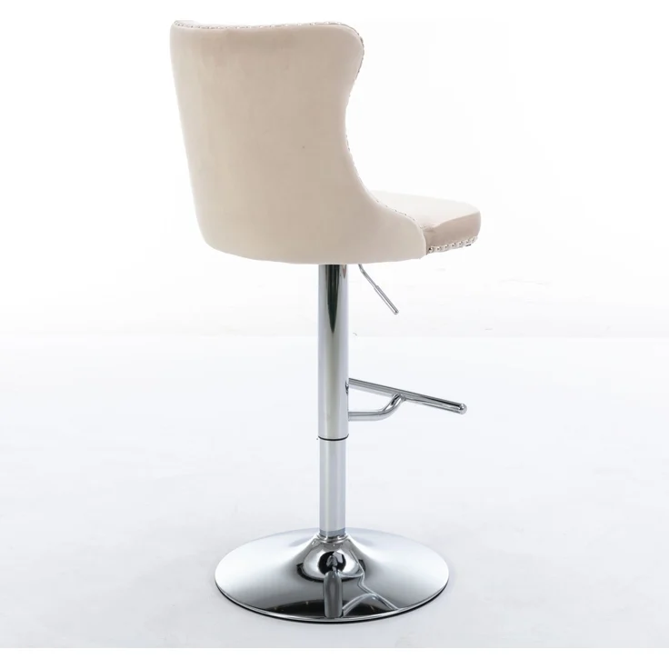 Swivel Velvet Barstools Adjustable Seat Height from 25-33 Inch, Chrome base Bar Stools with Backs Comfortable Tufted for Home Pub and Kitchen Island, Set of 2,DE1712BG,Beige--Beige--46x46x115cm--YOUDENOVA – Bild 5