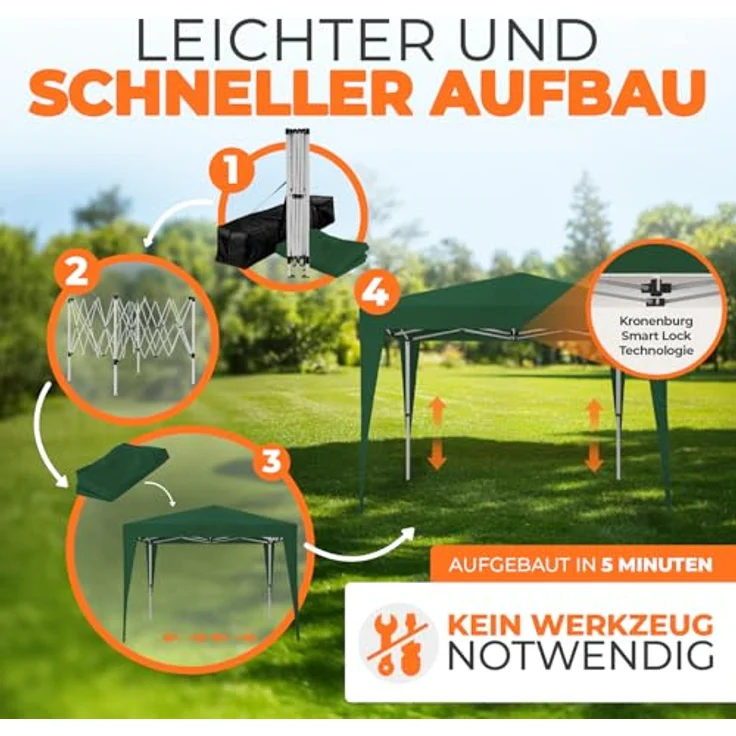 Kronenburg Faltpavillon wasserdicht Dachmaß 2x2 m UV Schutz 50+ Pavillon in Grün – Bild 5
