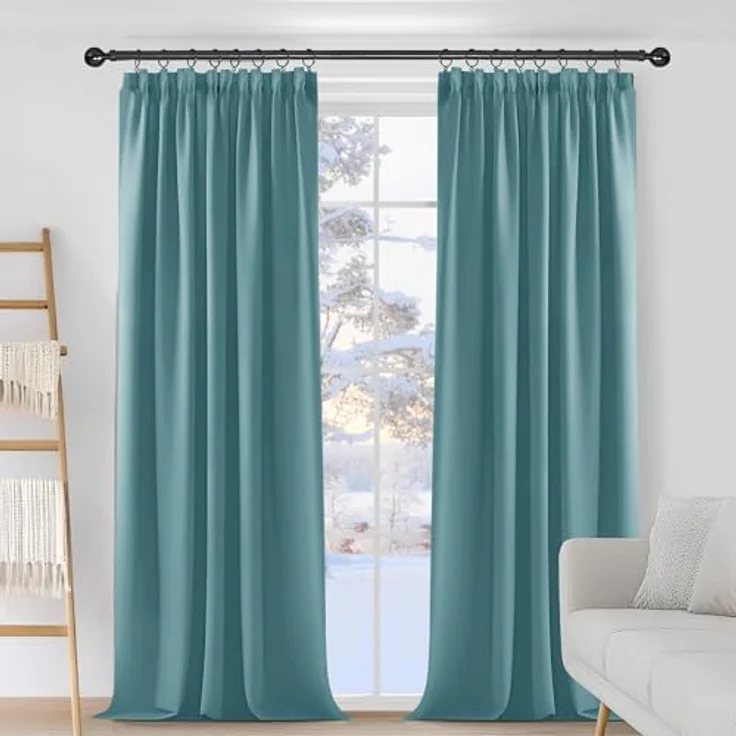Deconovo Blickdichte Vorhänge mit Kräuselband Gardinen UV-Schutz Himmelblau | 2er Set, H 175 x B 140 cm, Thermal Curtains, Schlafzimmer Gardinen, Schlafzimmer Vorhänge, für gegen Hitze, UV-schutz – Bild 2